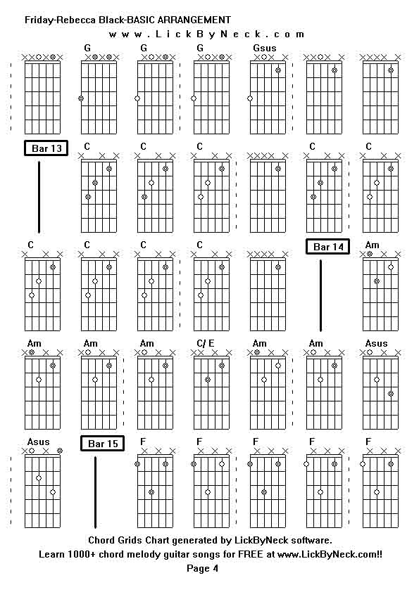 Chord Grids Chart of chord melody fingerstyle guitar song-Friday-Rebecca Black-BASIC ARRANGEMENT,generated by LickByNeck software.